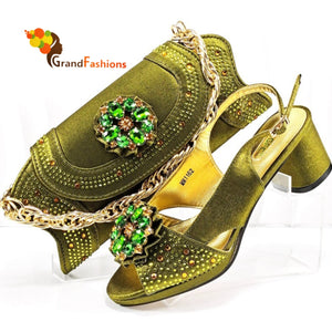 Queen Hadiza Women's Preminum Shoe & Bag Set with Rhinestone.