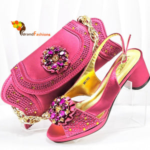 Queen Hadiza Women's Preminum Shoe & Bag Set with Rhinestone.