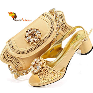 Queen Hadiza Women's Preminum Shoe & Bag Set with Rhinestone.