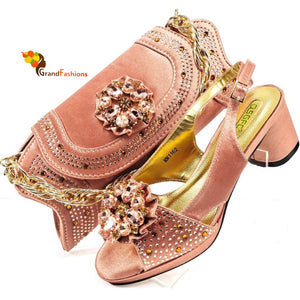 Queen Hadiza Women's Preminum Shoe & Bag Set with Rhinestone.