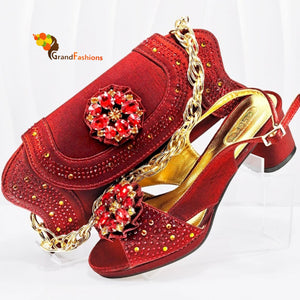 Queen Hadiza Women's Preminum Shoe & Bag Set with Rhinestone.