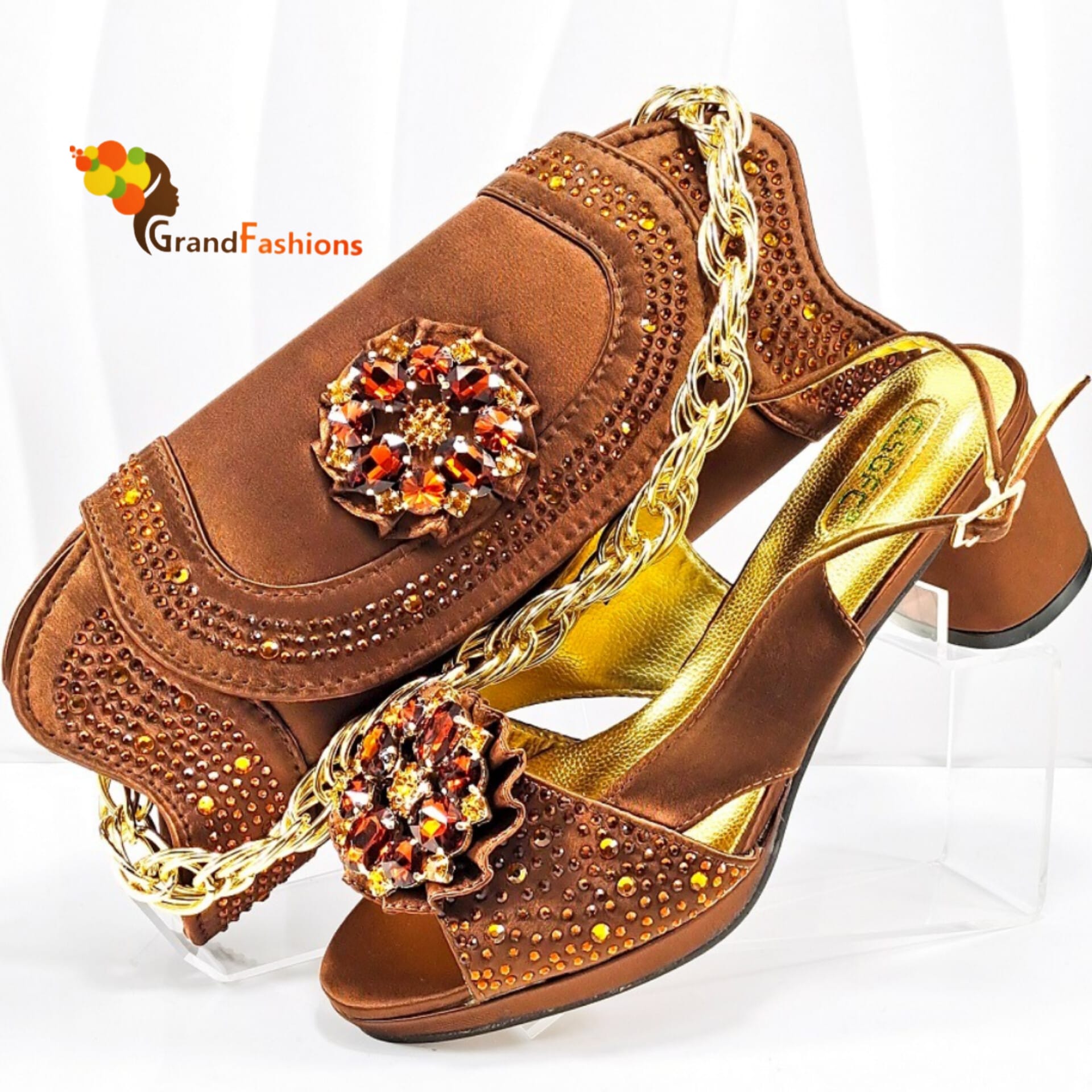 Queen Hadiza Women's Preminum Shoe & Bag Set with Rhinestone.