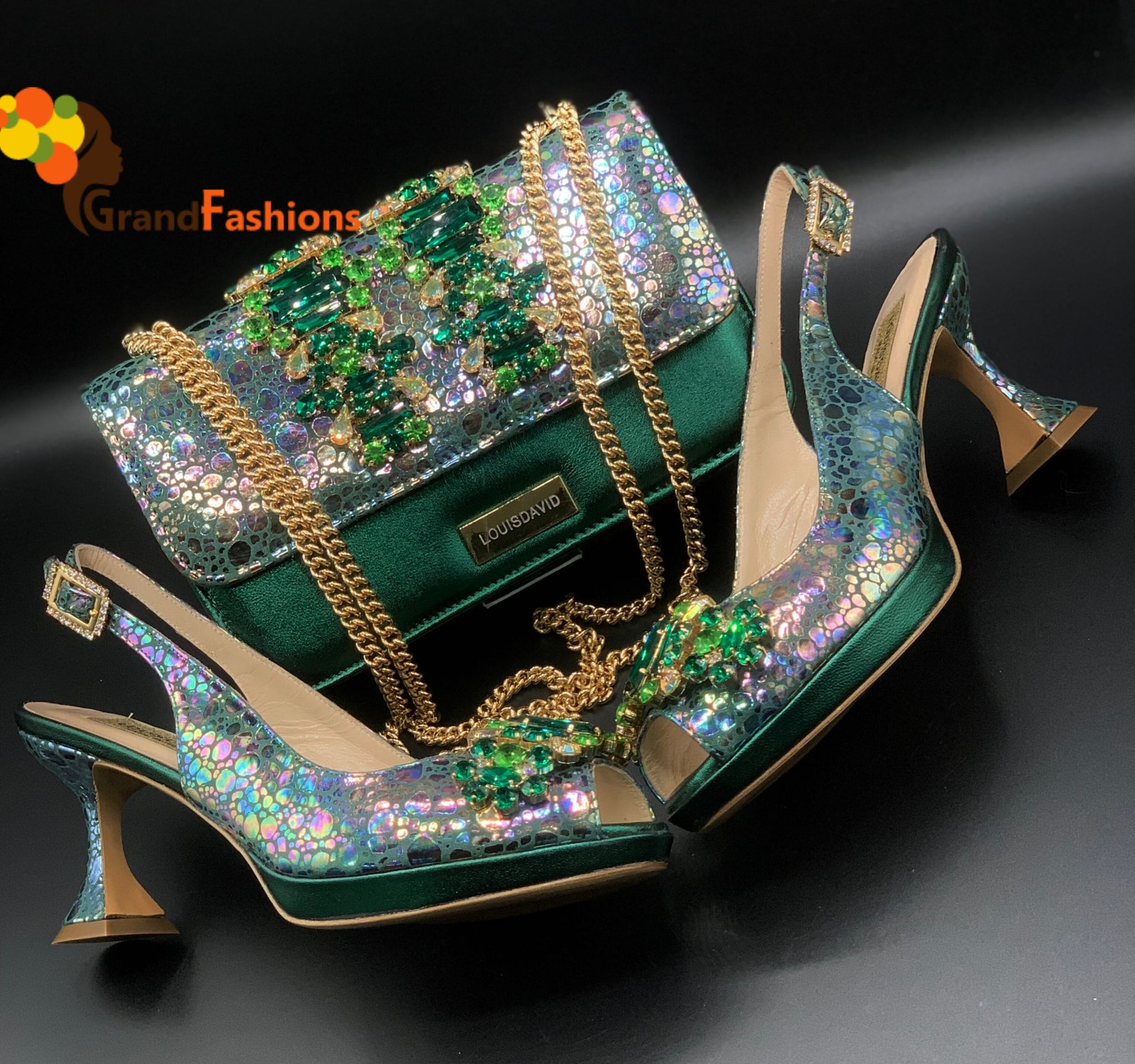 Gold Party Shoe and Bag Set for Wedding Italy Style Italian Matching Shoes  and Purse Set