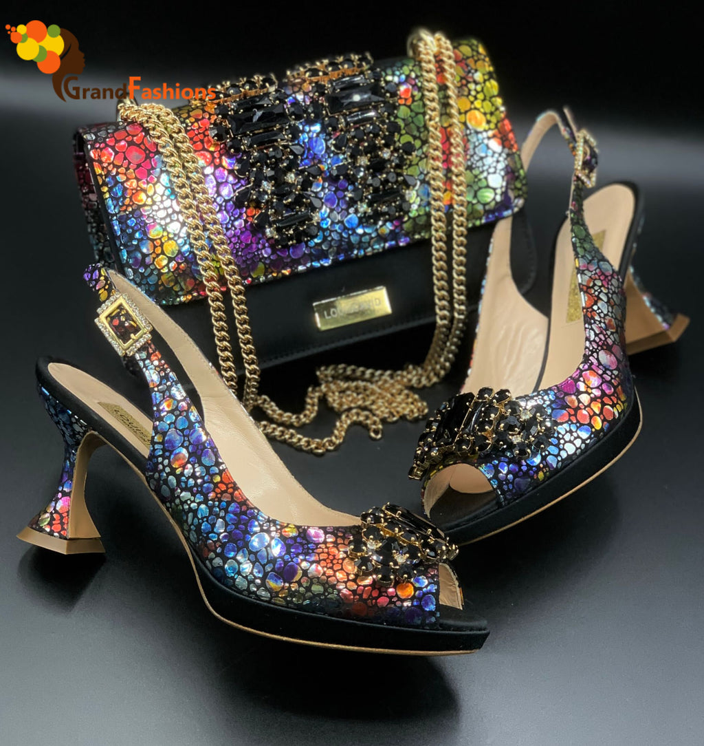 New Luxury Italian Shoe And Bag Set With Matching Sandals Lady Shoes  Rhinestones