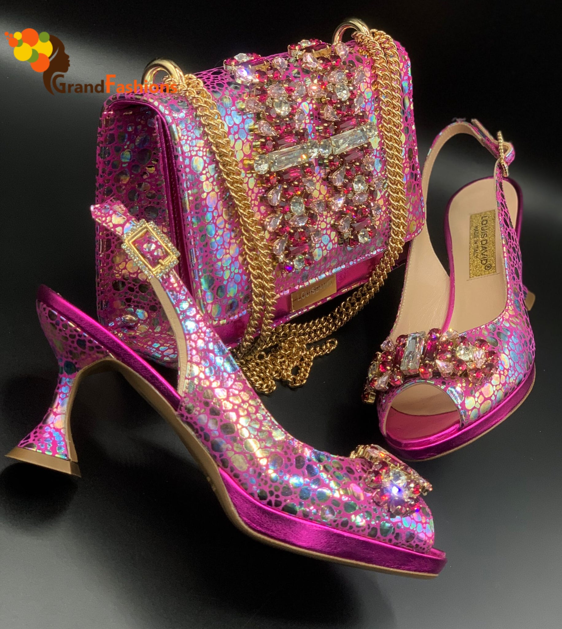 Gold Party Shoe and Bag Set for Wedding Italy Style Italian Matching Shoes  and Purse Set for Bride Bridal High Heels Sandals Bag